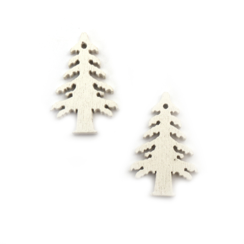 Wooden Christmas Tree for Hanging / 30x20x3 mm, Hole: 1 mm / White - 10 pieces