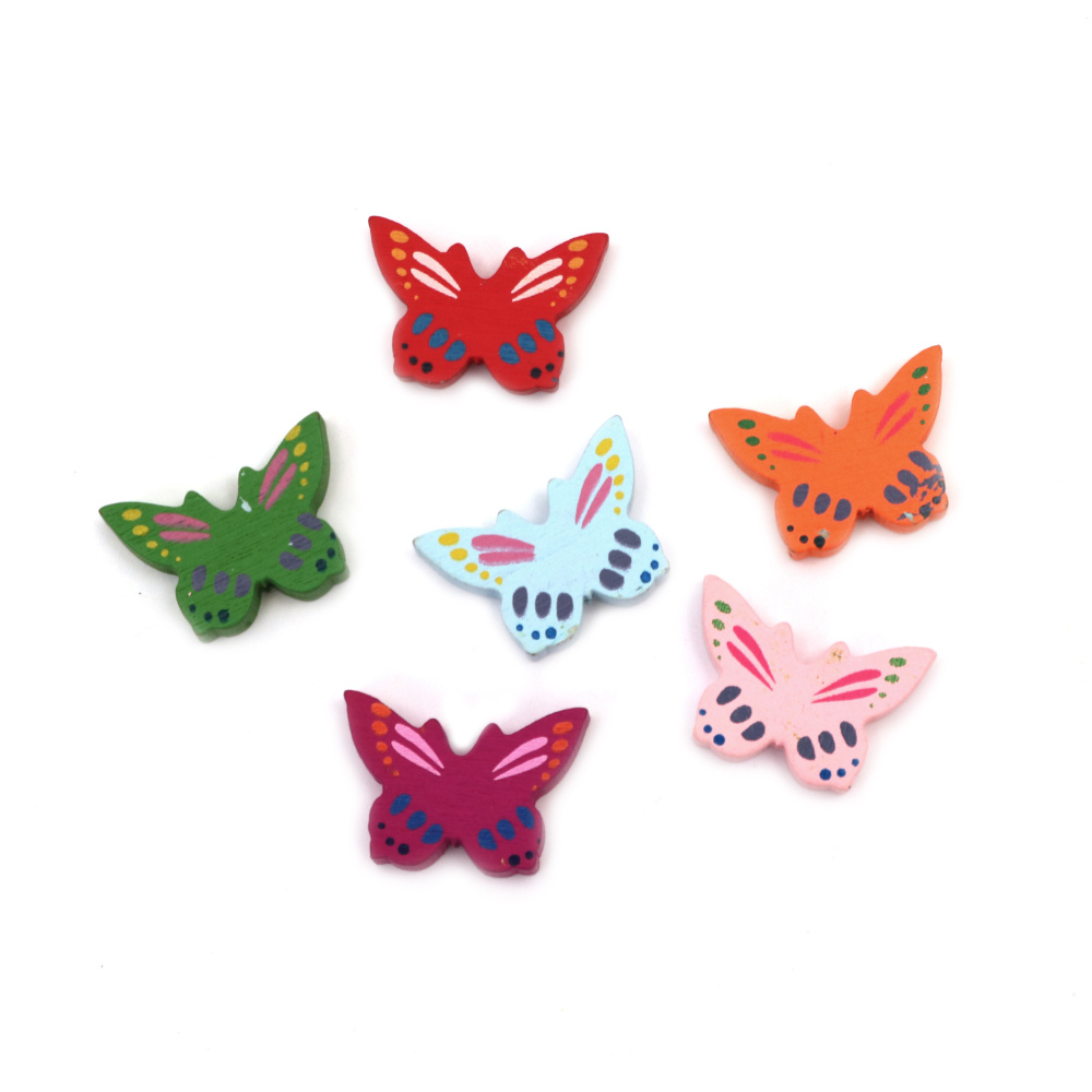 Colored Wooden Butterfly Bead / 17x24x4.5 mm, Hole: 2 mm / MIX - 10 pieces