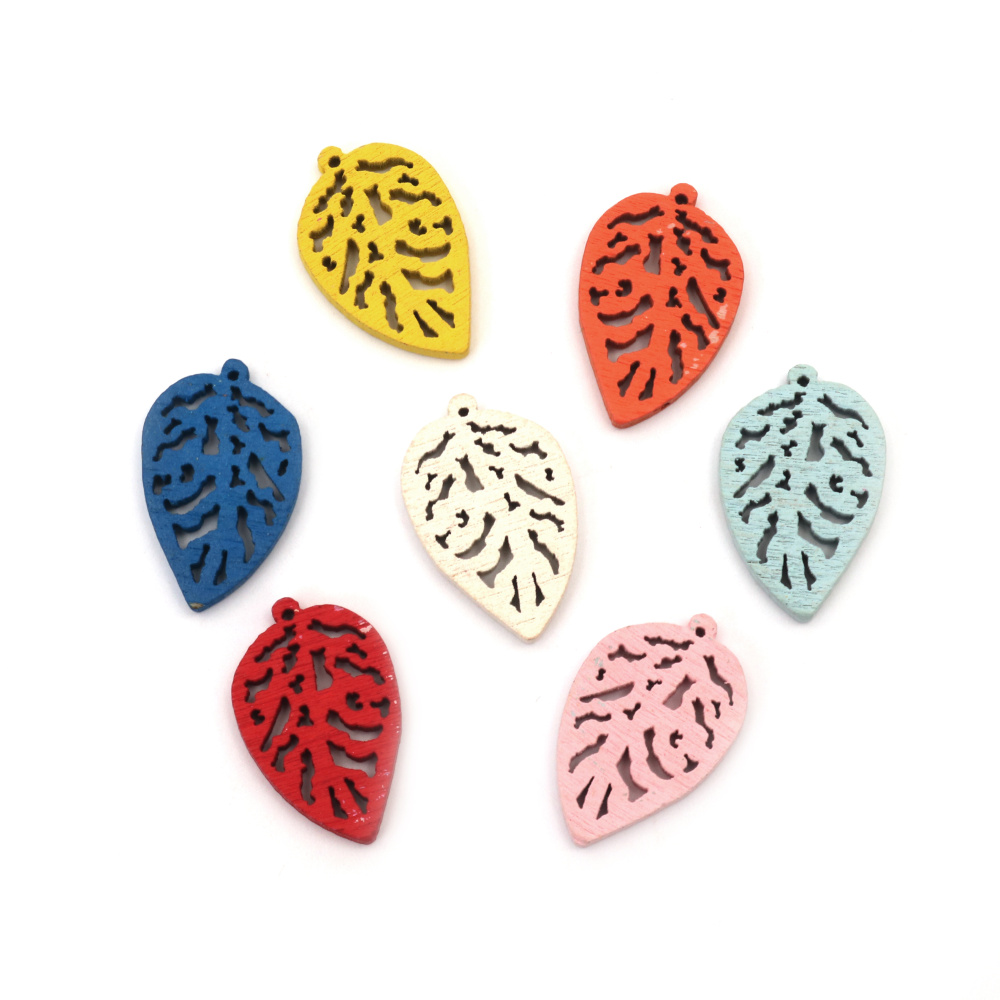 Wooden Leaf Ornament for Hanging / 25x15x3 mm 0.5 mm MIX - 10 pieces