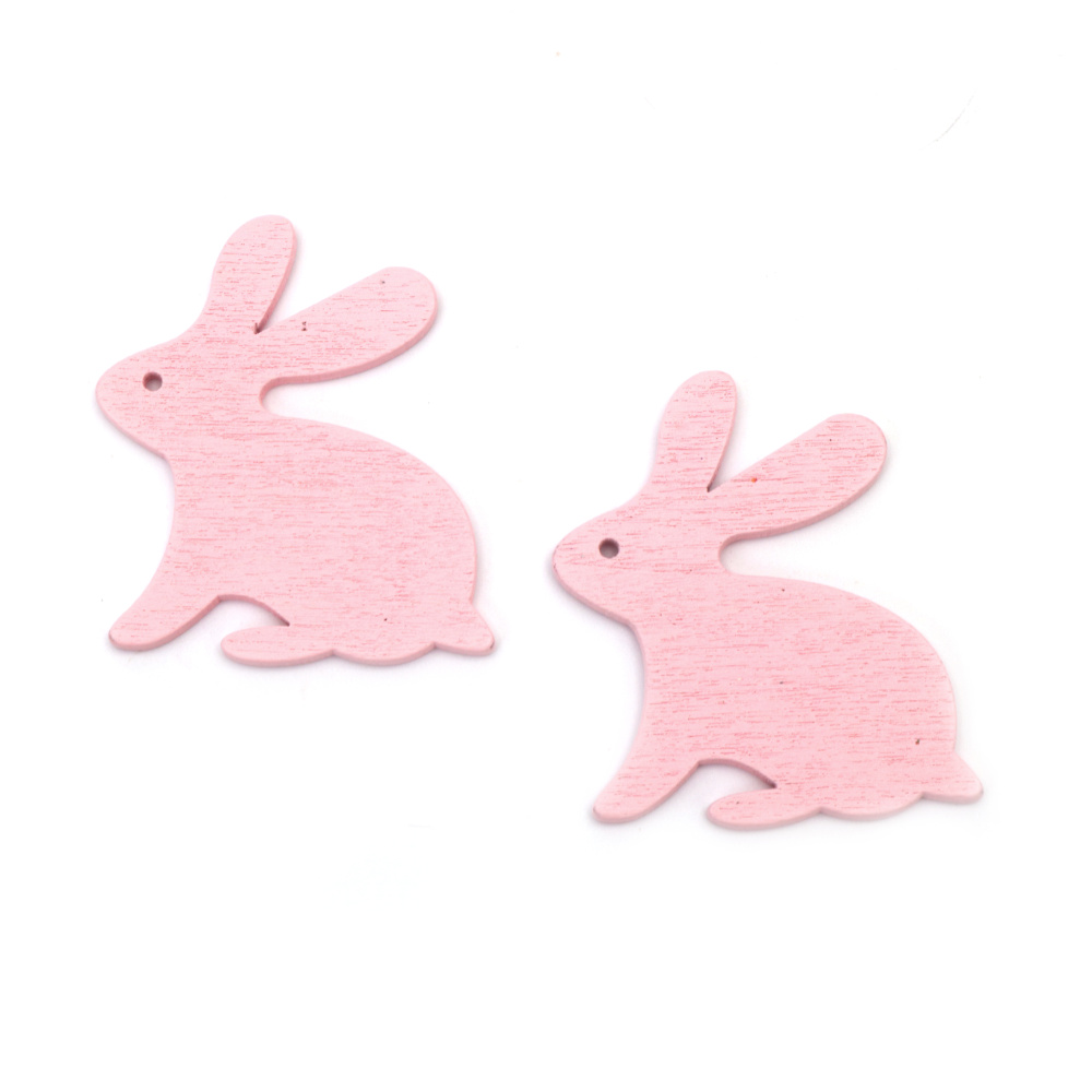 Wooden Rabbit Cutout / 50x47x2.5 mm / Pink - 10 pieces