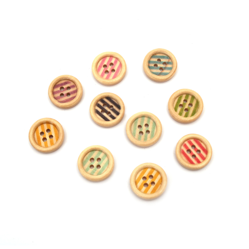 Vintage Style Striped Wooden Buttons / 18x4 mm, Hole: 2 mm MIX - 10 pieces