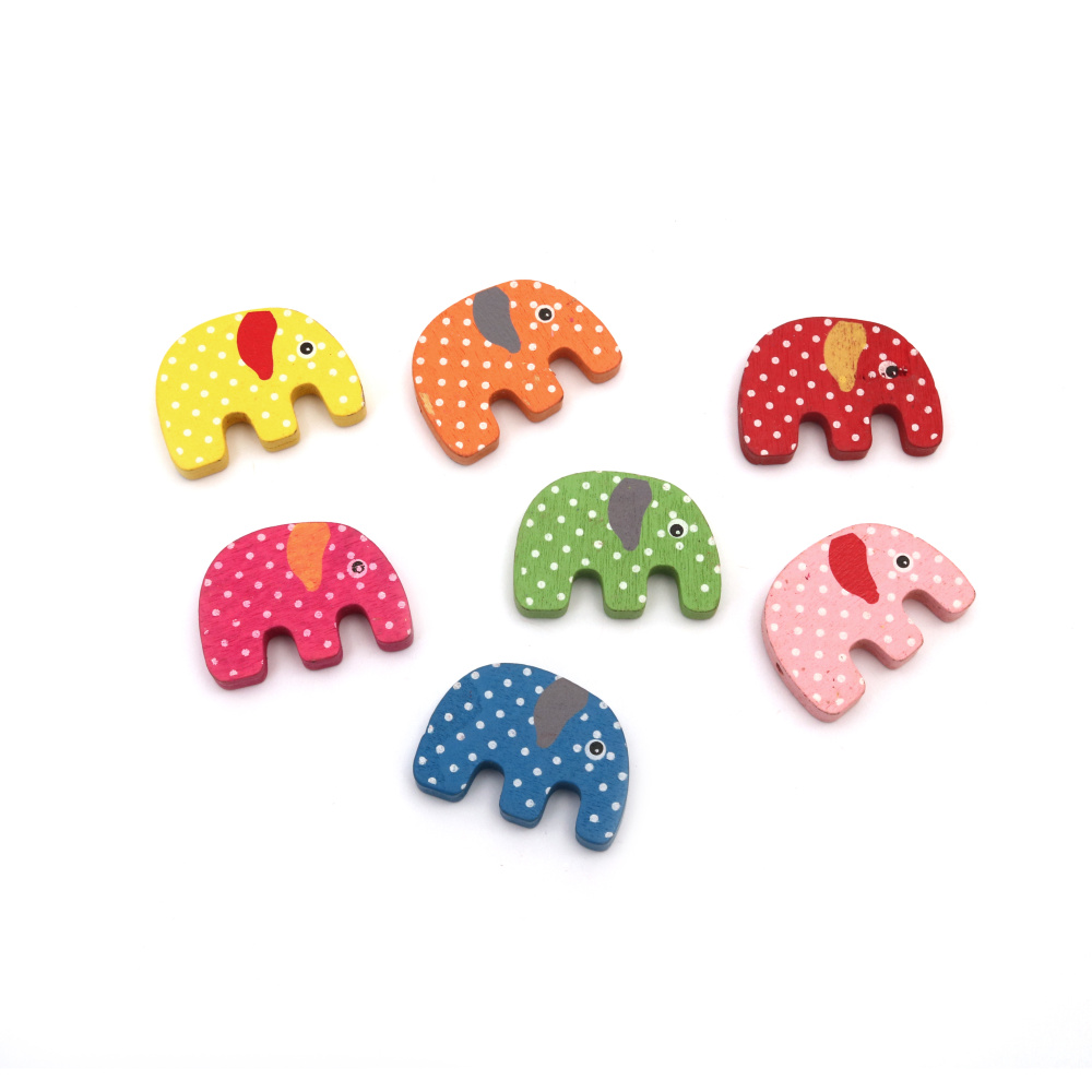 Painted Wooden Elephant Beads for Children's Accessories /  30x21x5 mm, Hole: 2 mm / MIX - 10 pieces