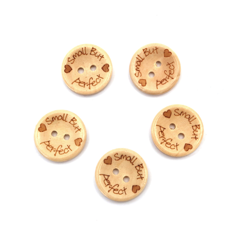 Round Wooden Craft Buttons with Inscription / 20x4 mm, Hole: 2 mm  - 10 pieces