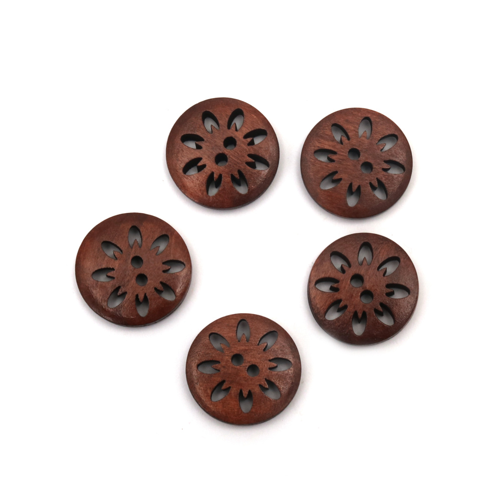 Natural Wood Filigree Buttons / 23x4 mm, Hole: 2 mm / Dark Brown - 10 pieces