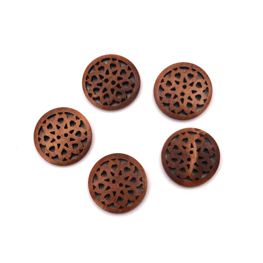 Vintage Wood Buttons / 25x4 mm,  Hole: 1 mm / Dark Brown - 10 pieces
