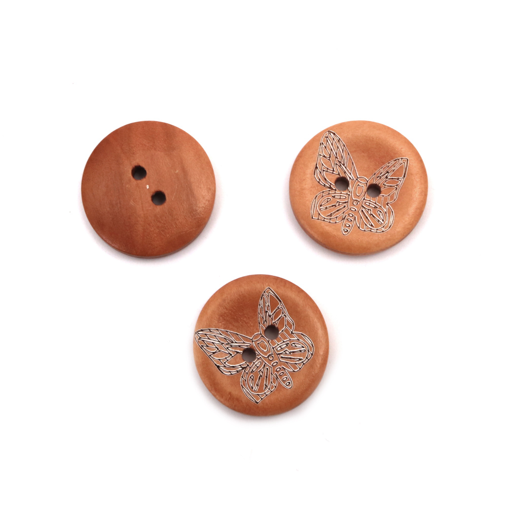 Wood Buttons with Butterfly / 25x4.5 mm, Hole: 2 mm  - 10 pieces