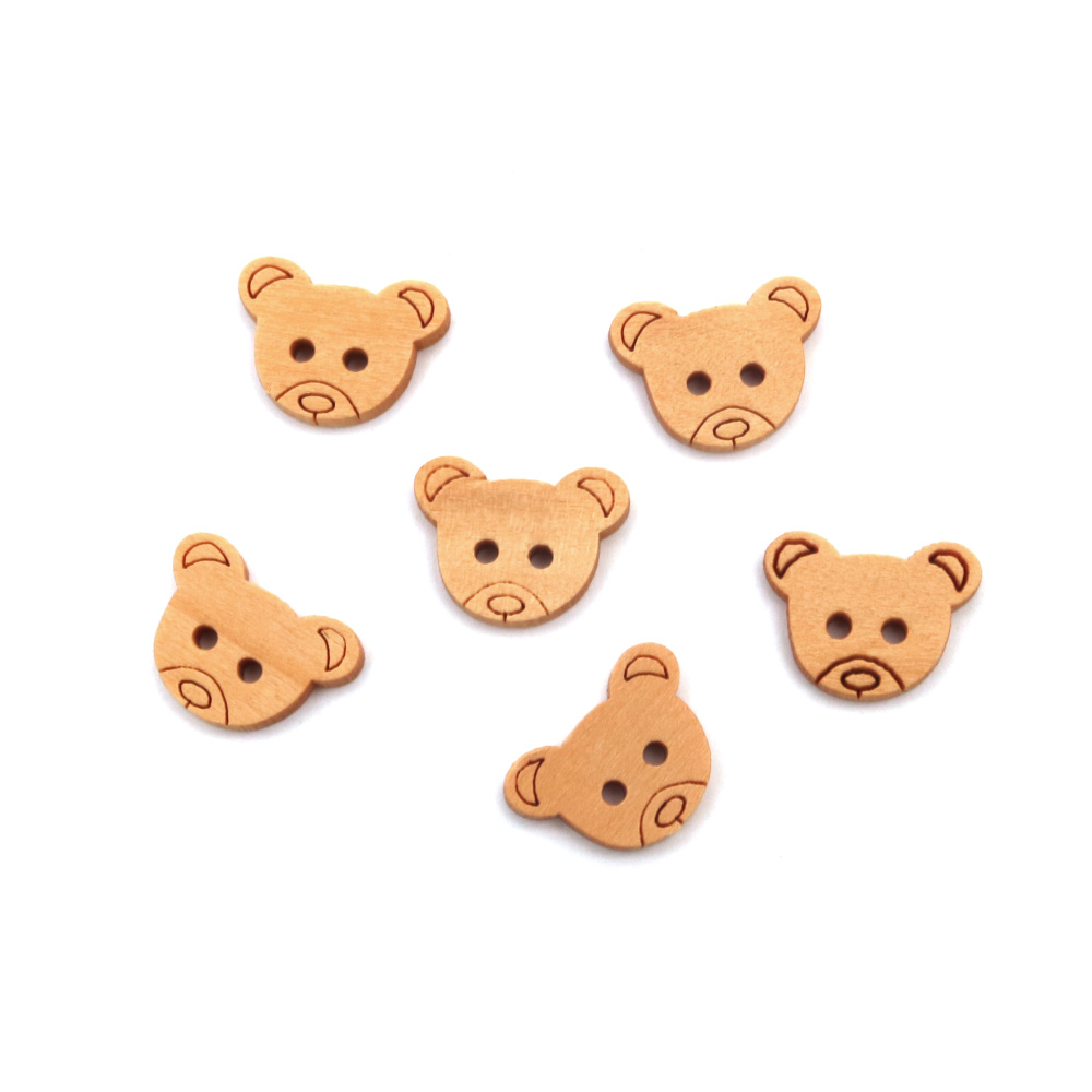 Wood Bear Button for Kid's Accessories / 14x18x3 mm, Hole: 1.5 mm - 10 pieces
