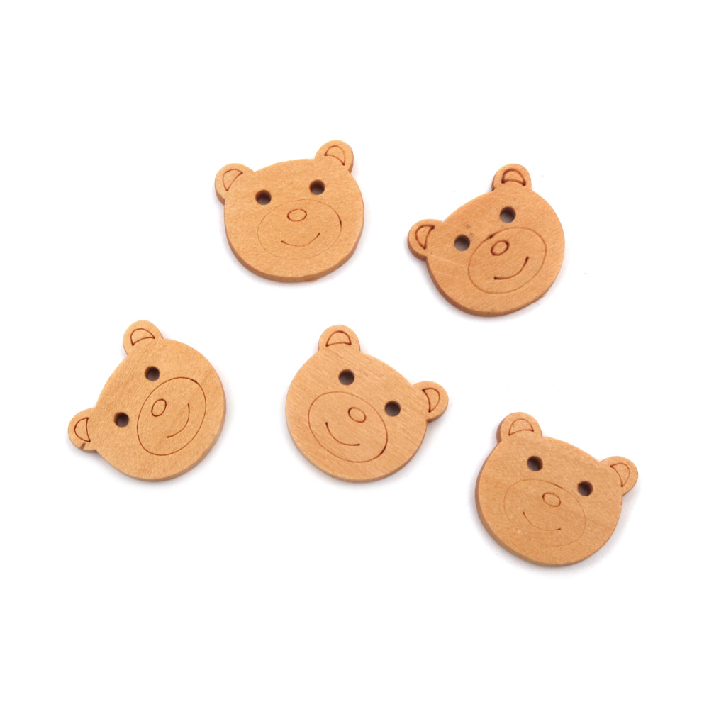 Cute Wood Bear Buttons / 18x20x3 mm, Hole: 2 mm - 10 pieces