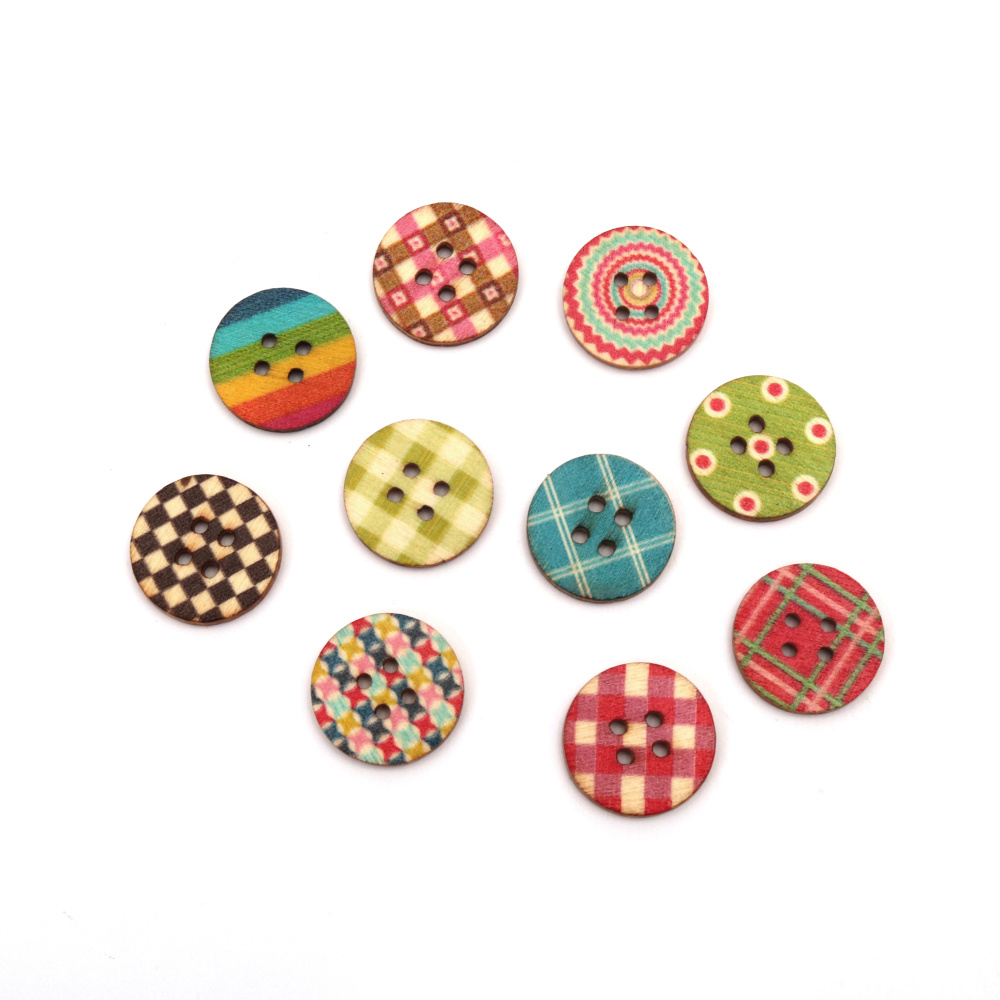 Retro Style Wood Buttons / 20x2 mm, Hole: 2 mm / MIX - 10 pieces