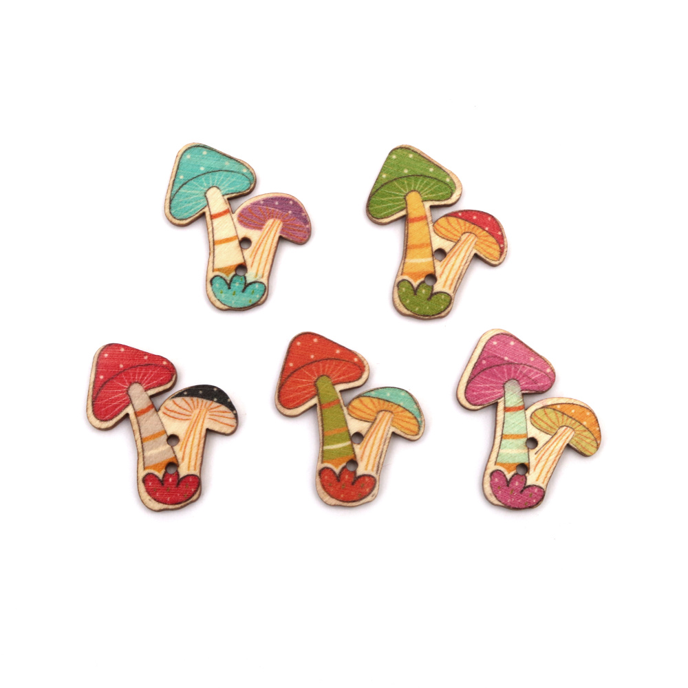 Wood Mushroom Buttons for DIY and CRAFT Projects / 32x27x2 mm, Hole: 2 mm / MIX - 10 pieces