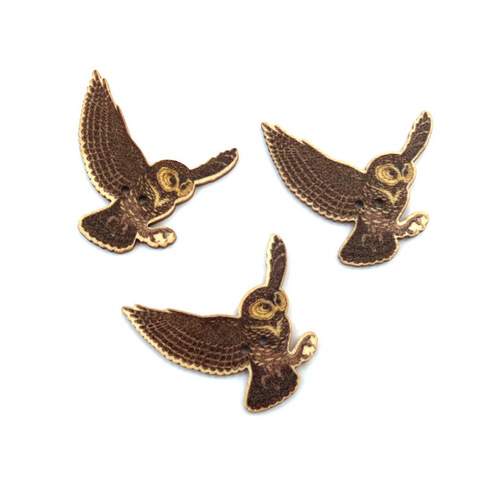 Wooden Owl Buttons / 30x34x2 mm,  Hole: 1.5 mm - 10 pieces