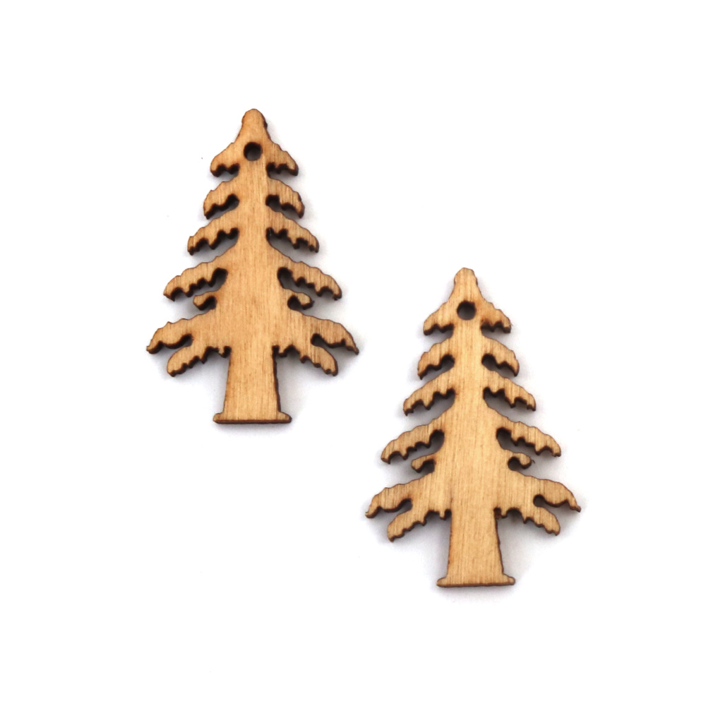 Wooden Christmas Tree Pendant /  30x20x2.5 mm, Hole: 1.5 mm - 10 pieces