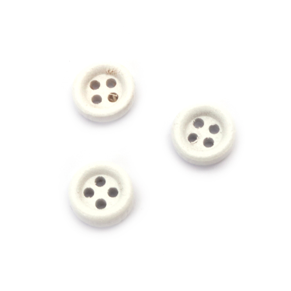 Ξύλινο κουμπί 10x3,5 mm τρύπα 1 mm χρώμα λευκό - 20 τεμάχια