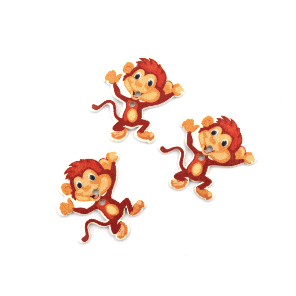Wooden Monkey Button / 29x25x2 mm, Hole: 2 mm - 10 pieces