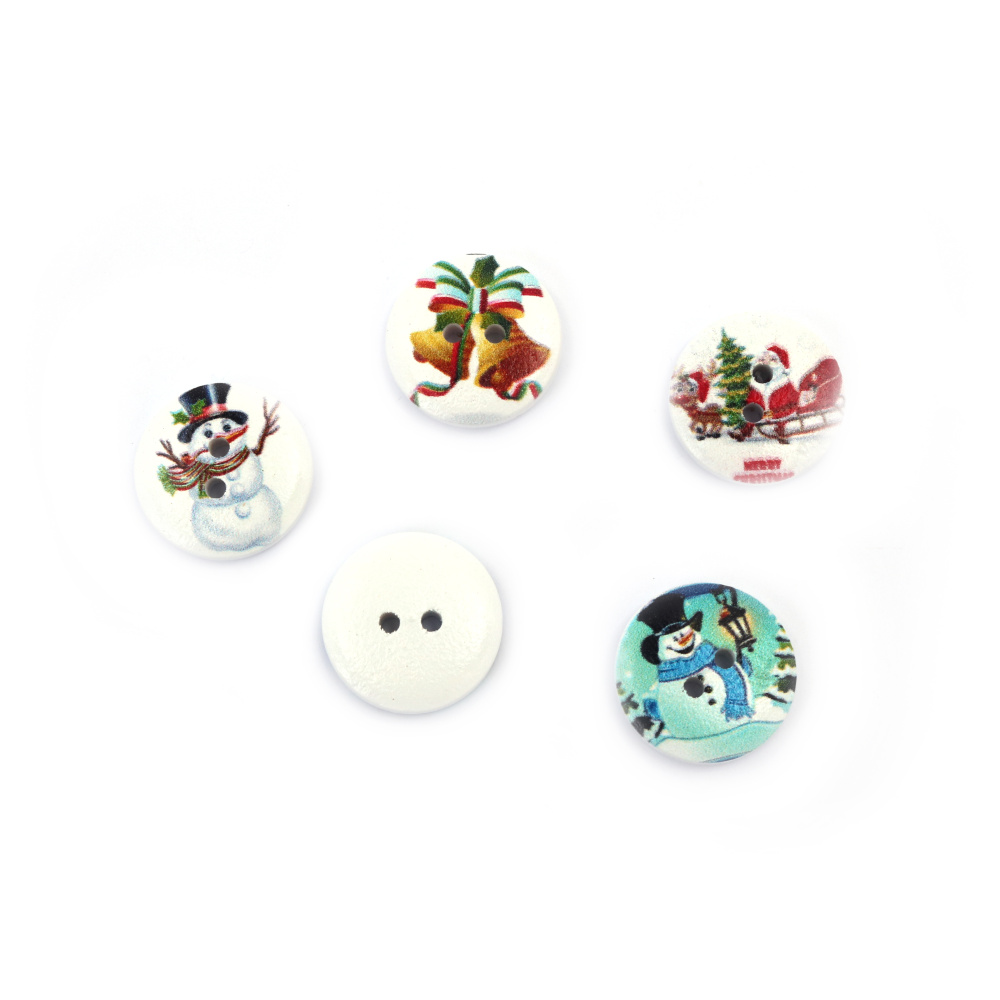 Wooden button, Circle 20x4 mm hole 2 mm, MIX, color white - 10 pieces