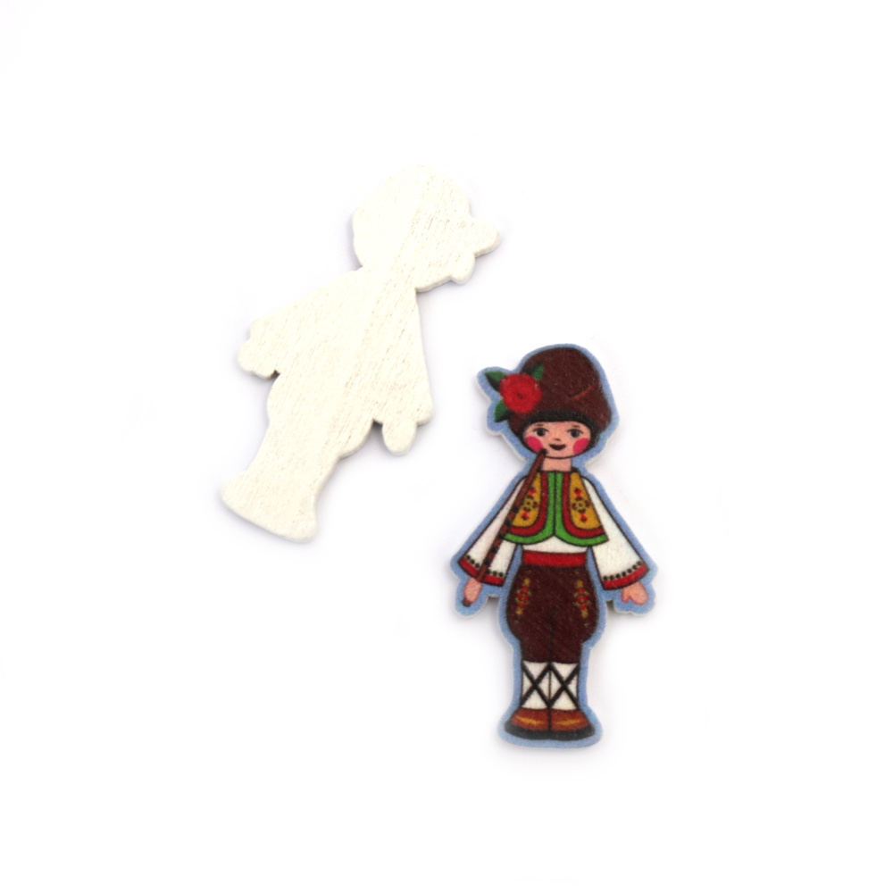 Wooden Cutout of a Boy in Folk Costume / 45x23x2 mm - 10 pieces