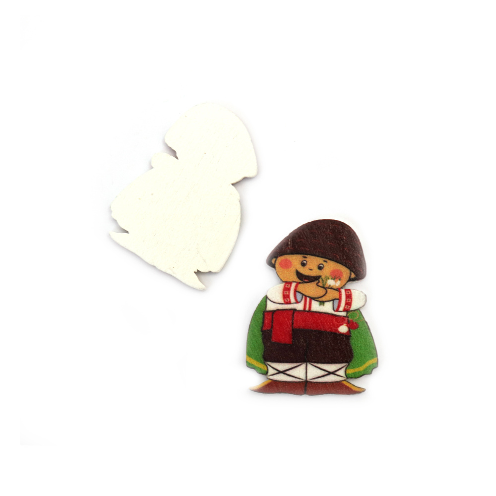 Wooden Cutout of a Boy in Folk Costume / 43x32x2 mm - 10 pieces