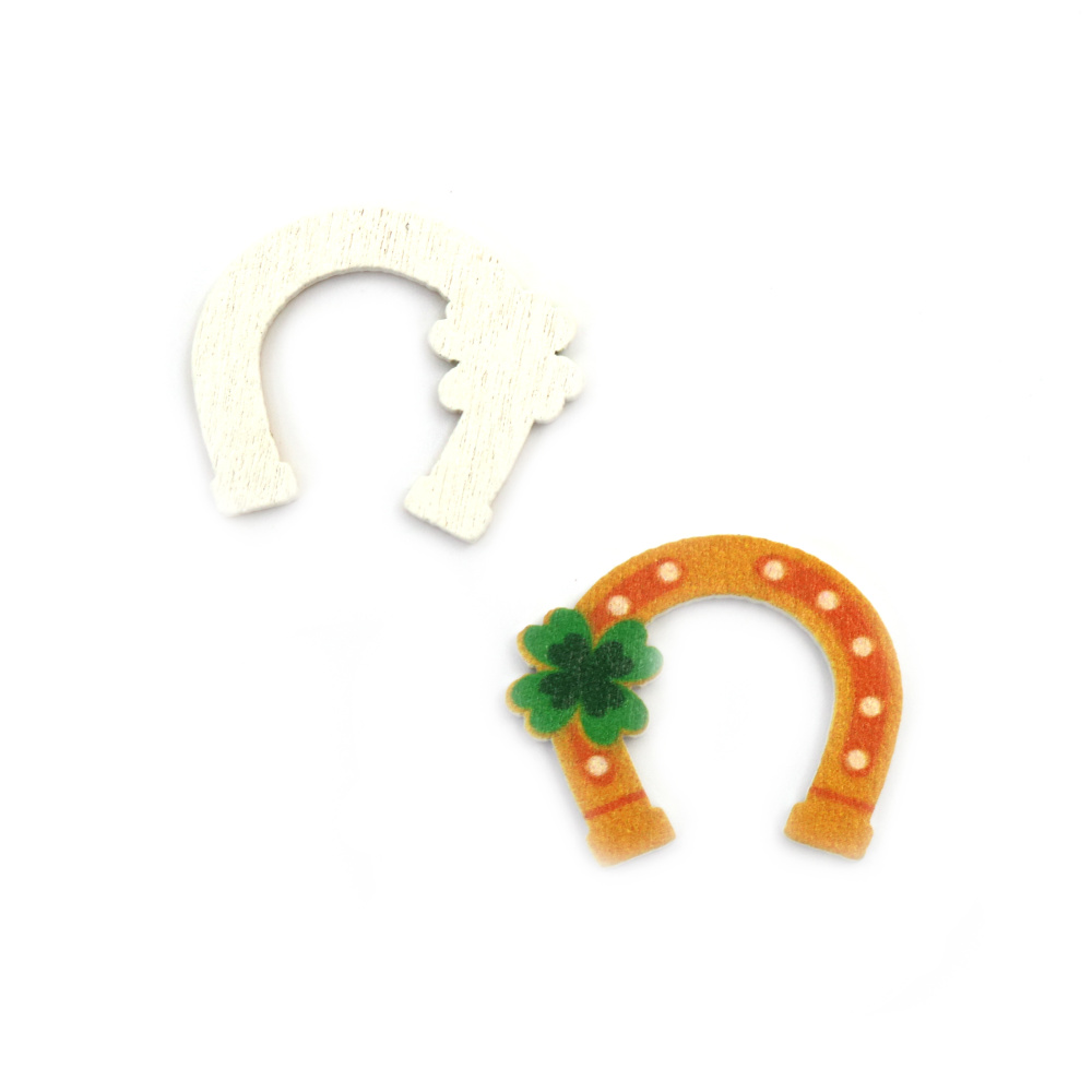 Wooden Cutout for Crafts and Decoration: Horseshoe with Clover / 26x32x2 mm - 10 pieces