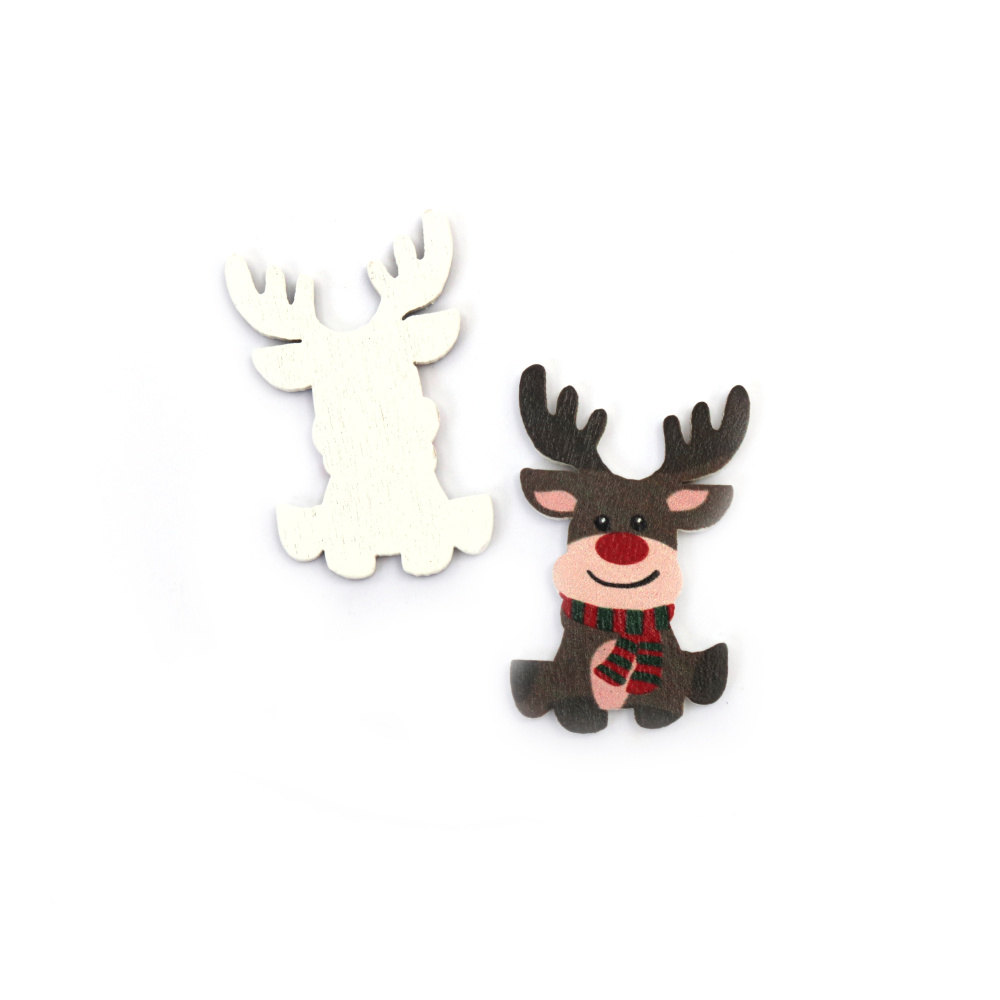 Christmas Deer Wooden Figurine, 45x28x2 mm, Cabochon Type - 10 pieces