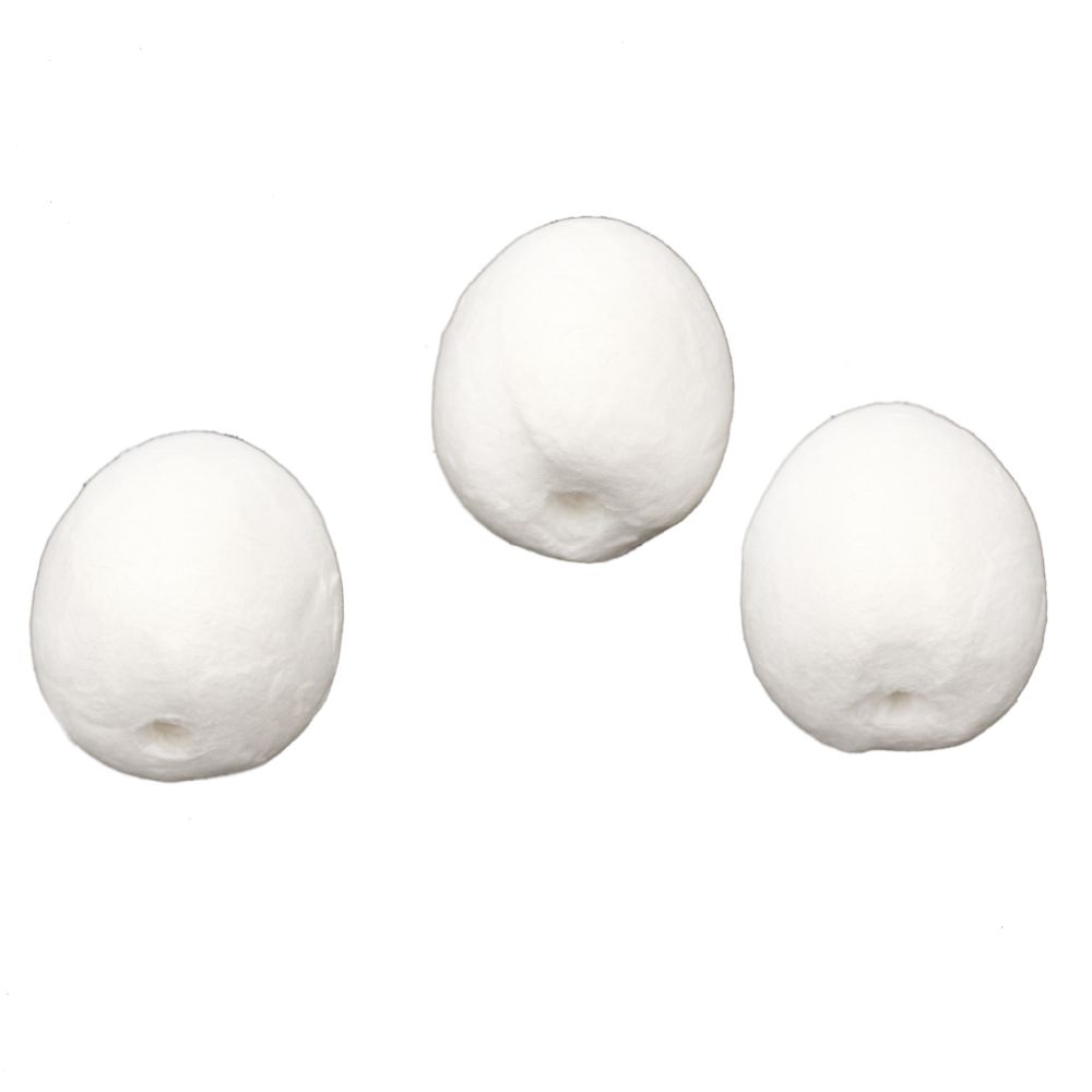 Λευκό βαμβάκι αυγό 40x31 mm με μία τρύπα 6 mm - 10 τεμάχια