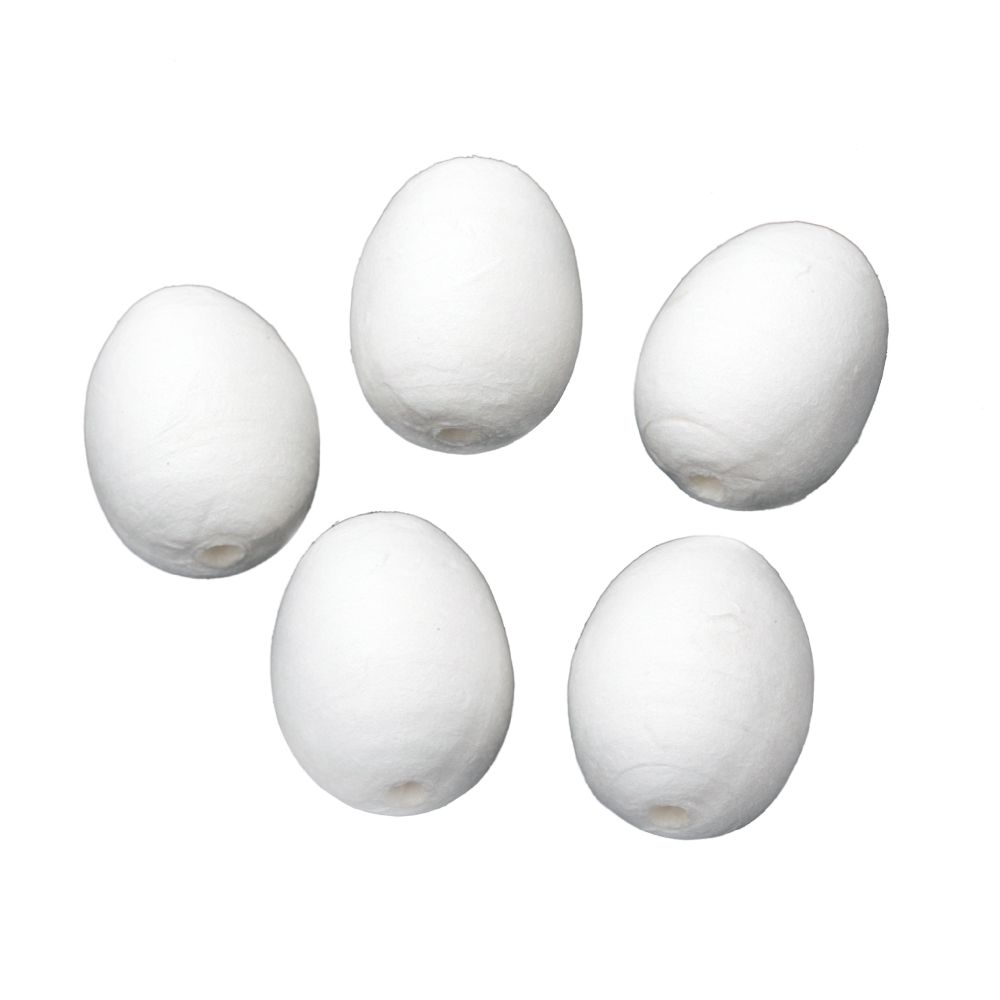 Cotton Egg for Easter Decoration, 48x37 mm, Hole: 6 mm, White - 5 pieces