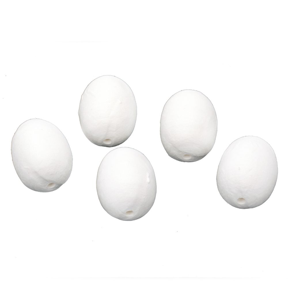 Cotton Egg for Easter Decoration,  55x40 mm, Hole: 6 mm, White - 5 pieces