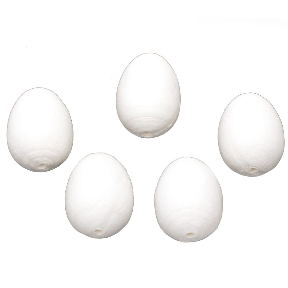 Διακοσμητικό βαμβακερό αυγό 60x43 mm με μία τρύπα 6 mm λευκό - 5 τεμάχια