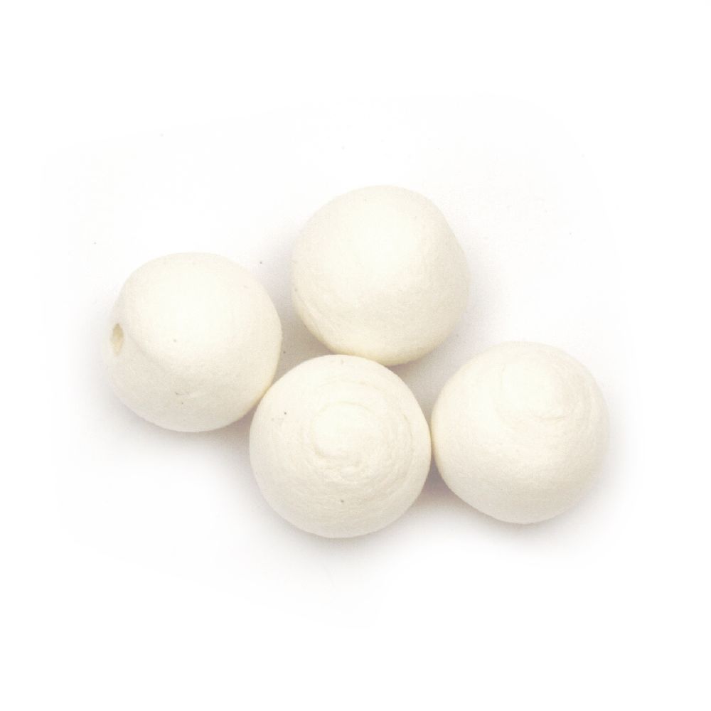 Ball-shaped Cotton Beads for CRAFT Accessories and Home Decor, 20 mm, Hole: 4 mm, White - 25 pieces