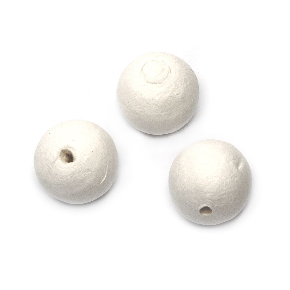 Λευκές βαμβακερές χάντρες 40 mm με μία τρύπα 6 mm - 8 τεμάχια