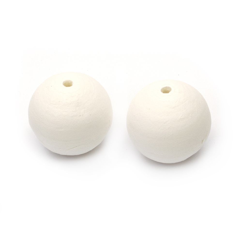 Margele albe de bumbac 60 mm cu o gaură 8 mm - 2 bucăți
