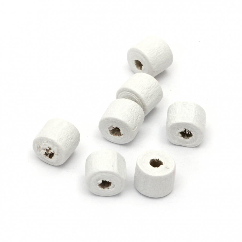 wooden Bead  cylinder 7x6 mm hole 2.5 mm white -20 grams ~ 140 pieces