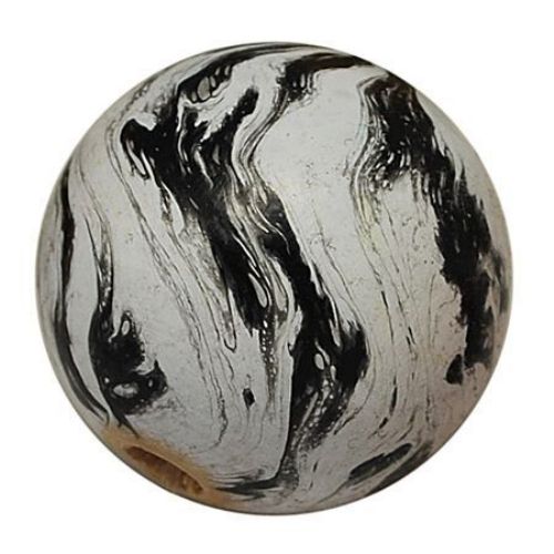 Wooden Beads, Round with Printed Pattern 24 mm, hole 4 mm - 3 pieces