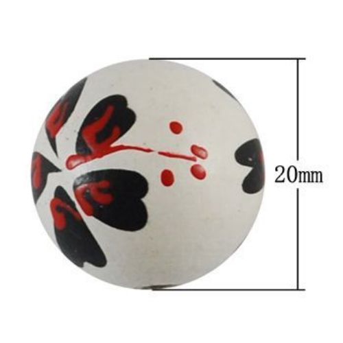 Wooden ball painted 20 mm hole 4 mm white - 5 pieces