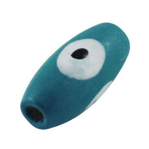 Wooden Beads, Oval, Blue, Eye, 15x7mm, hole 3mm, 20 grams