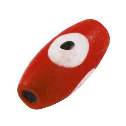 Wooden Beads, Oval, Red, Eye, 15x7mm, hole 3mm, 20 grams