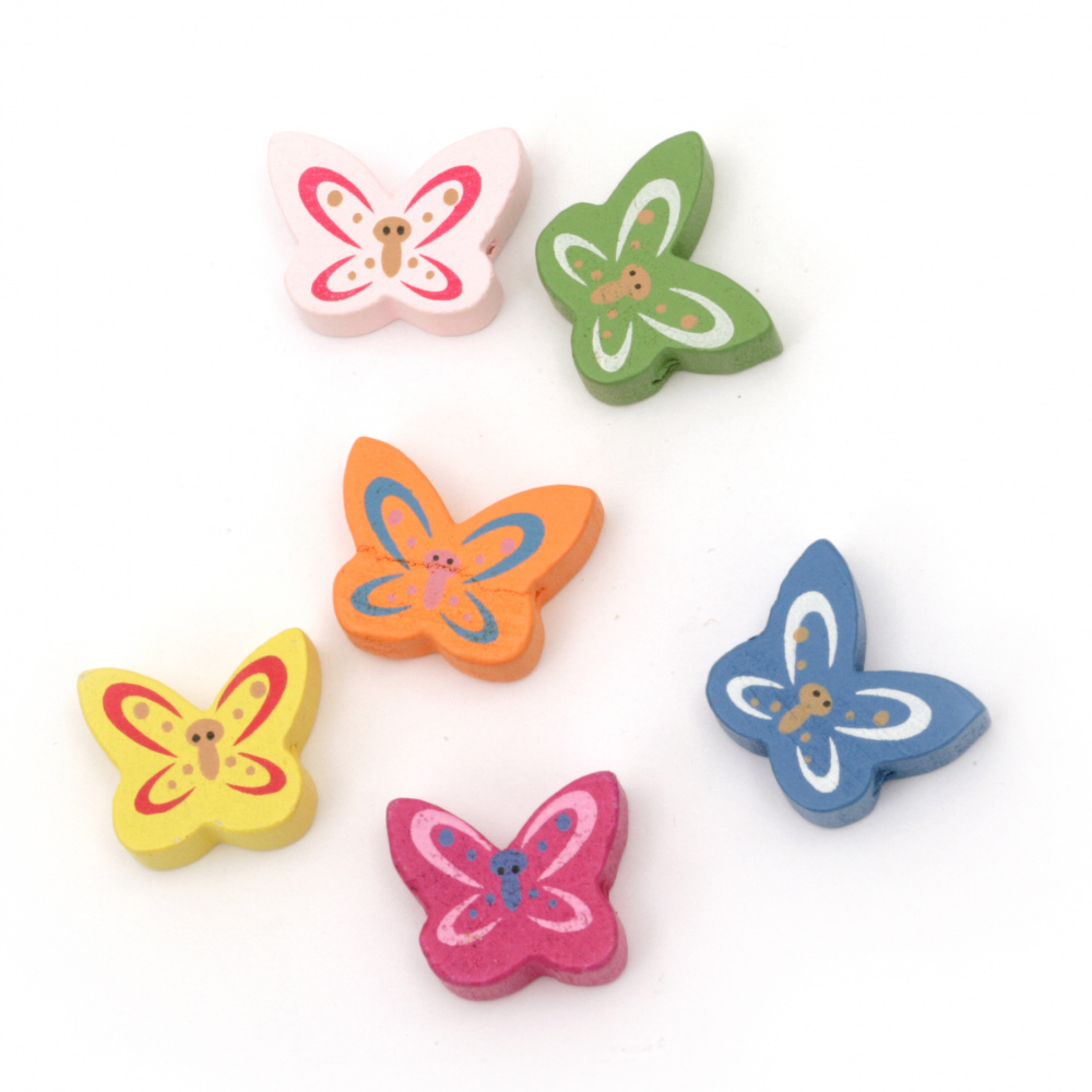 Cute Wooden Butterfly Bead for Children Accessories, 14x18x6 mm, Hole: 2 mm, MIX -20 pieces