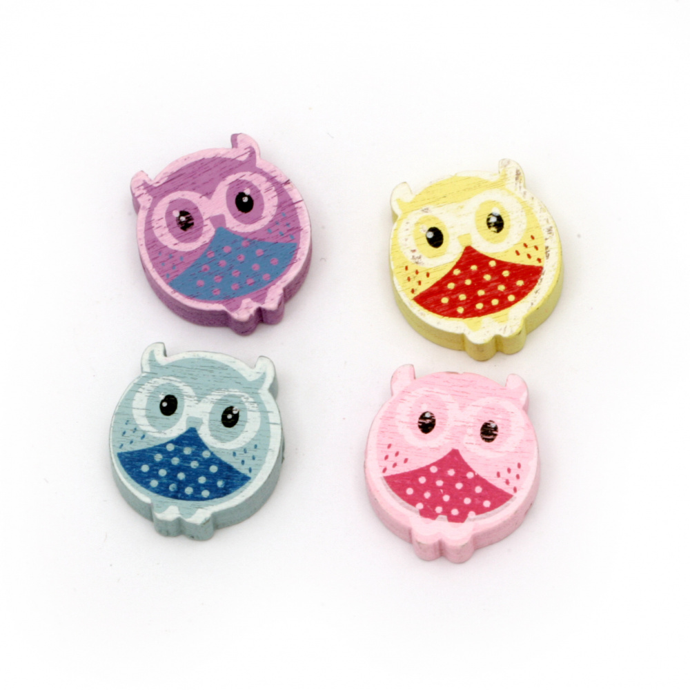 Painted Wooden Owl Bead, 20x18x4.5 mm, Hole: 1.5 mm, MIX -10 pieces