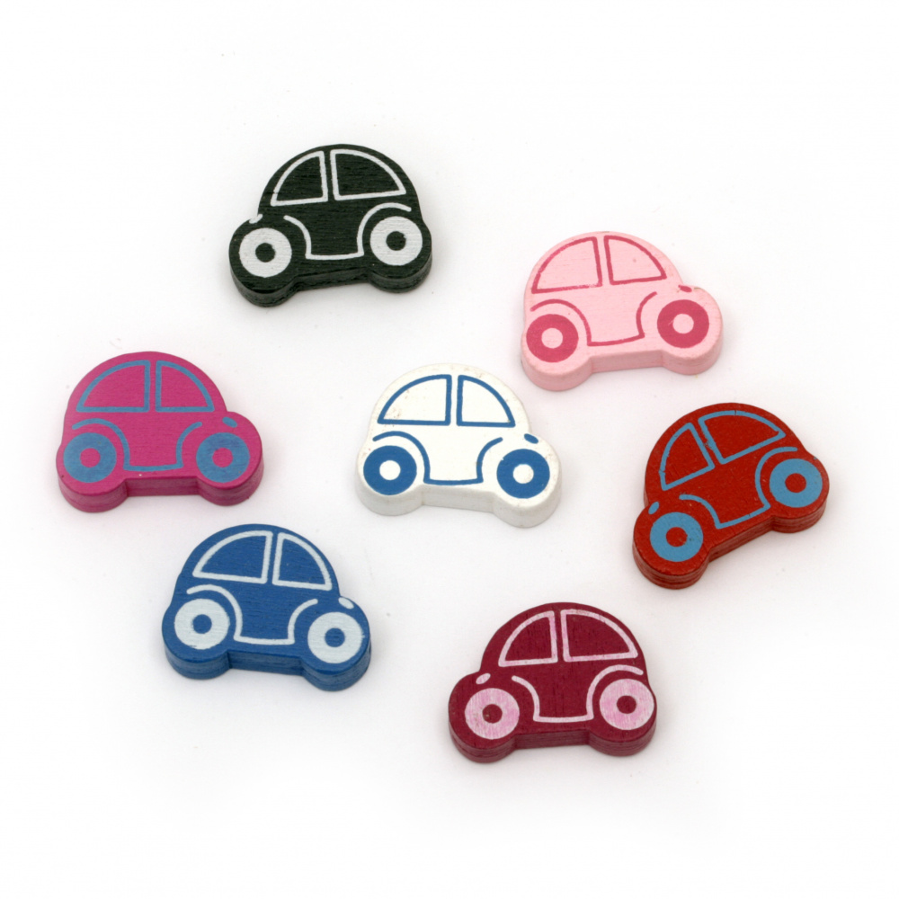 Colored Wooden Bead for Kids Accessories and Projects / Cartoon Car, 25x18x6 mm, Hole: 2 mm, MIX -10 pieces
