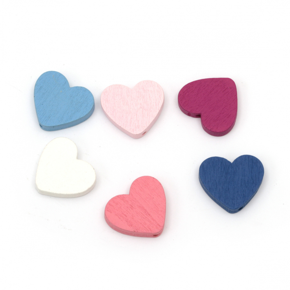 Colorful natural wooden heart bead 20.5x23x4 mm hole 2 mm MIX -~ 20 pieces