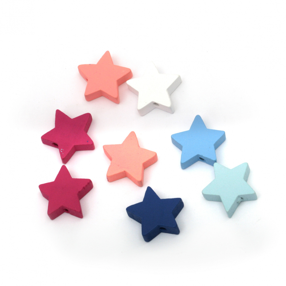 Colored Wooden Star Beads for Handmade Accessories and Decoration, 19x20x6 mm, Hole: 2 mm, MIX -20 pieces