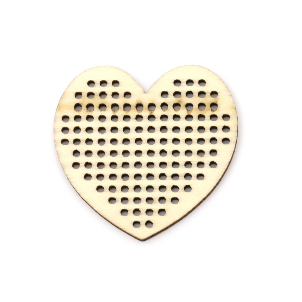 Wooden Figurine heart base for embroidered jewelry 50x49.5x2 mm hole 2 mm - 2 pieces