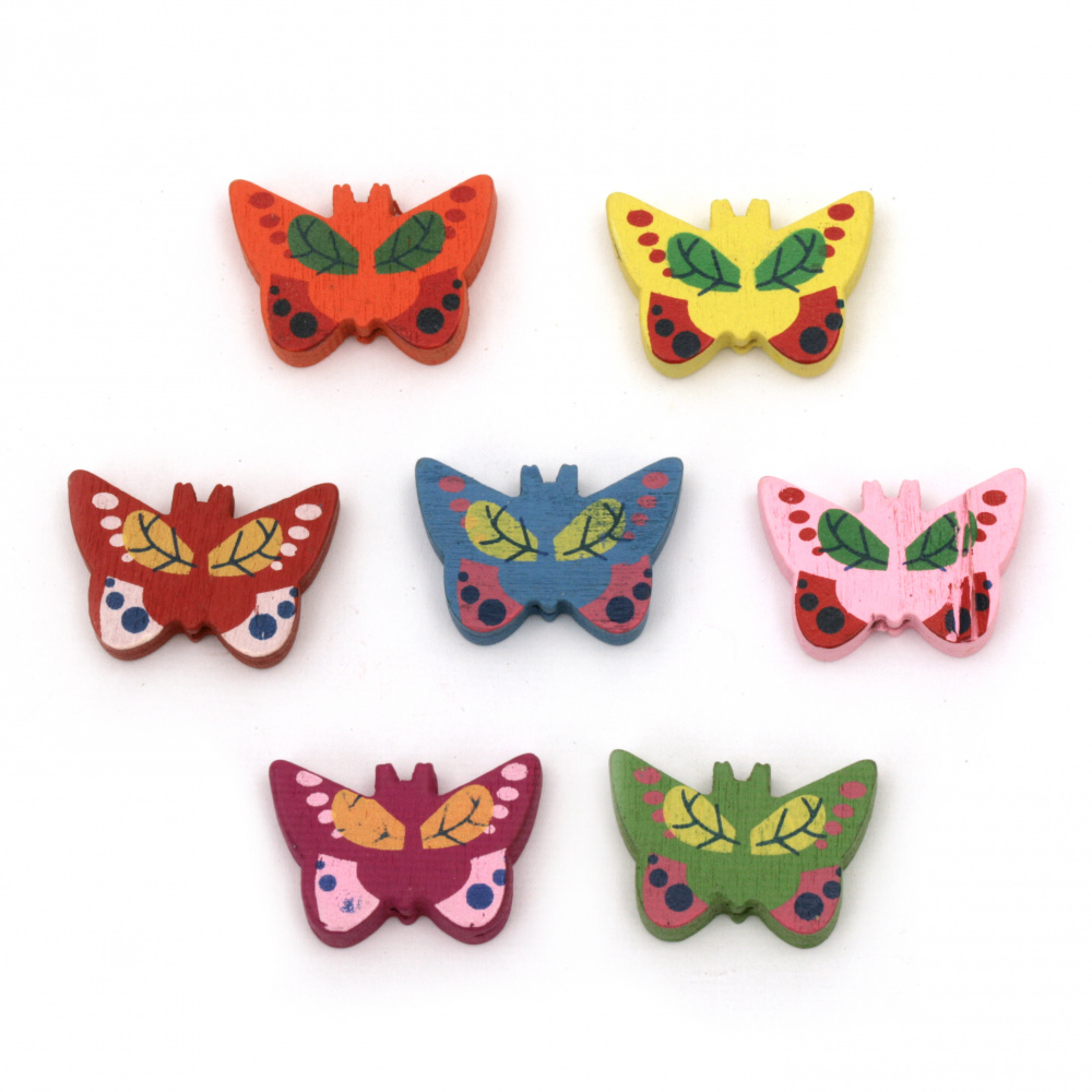 Colorful Wooden Butterfly Bead, 17x25x5 mm, Hole: 2 mm, MIX -10 pieces