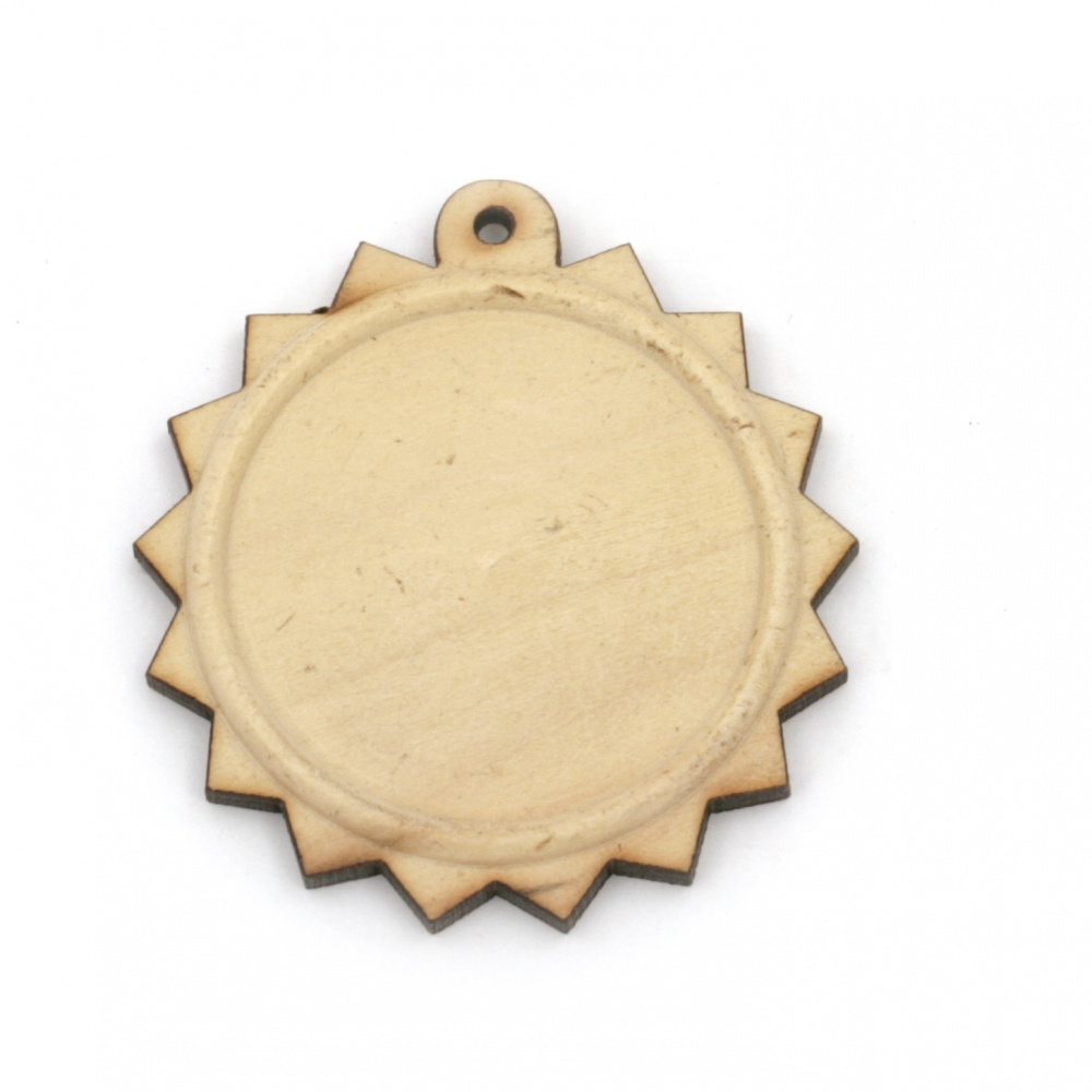 Дървена основа за медальон 43x41x4 мм плочка 30 мм дупка 1.5 мм цвят дърво -2 броя