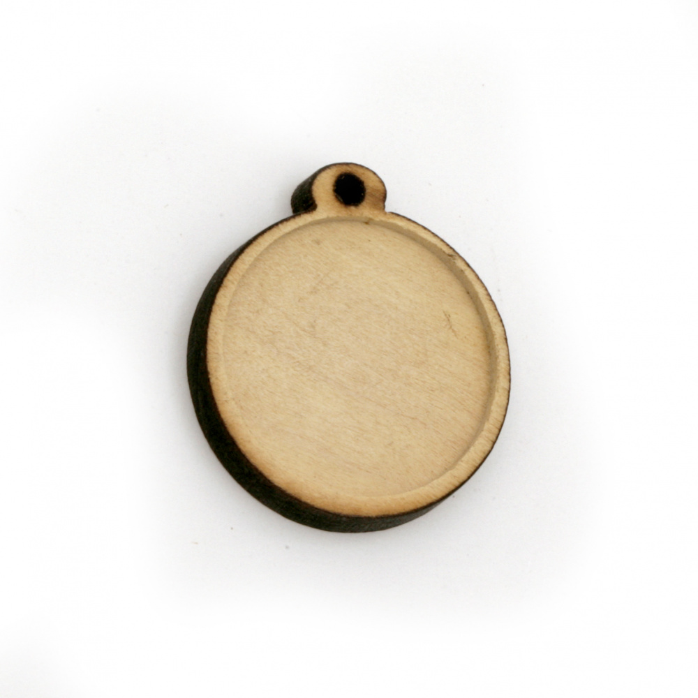 Дървена основа за медальон 26x23x4.5 мм плочка 20 мм дупка 1.5 мм цвят дърво -5 броя