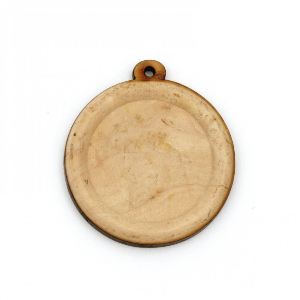 Дървена основа за медальон 38x34x5 мм плочка 25 мм дупка 1.5 мм цвят дърво -4 броя