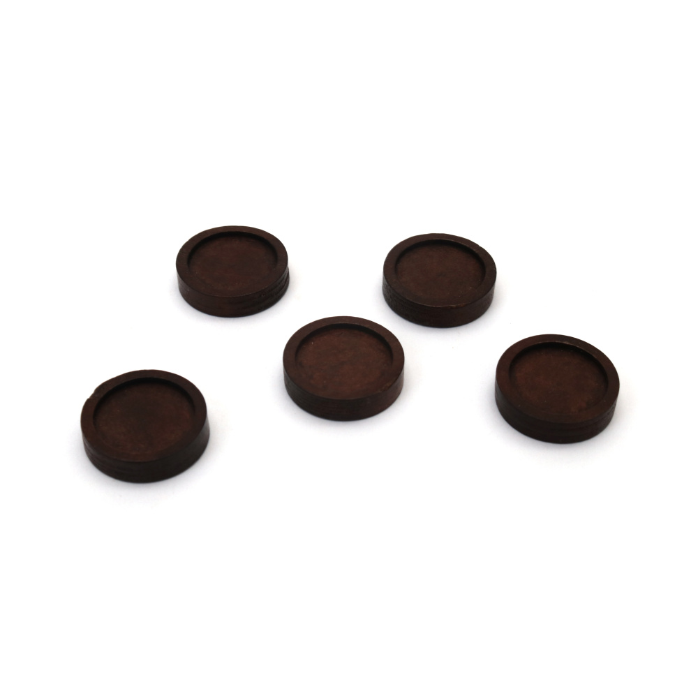 Round Wooden Base 18x4.5 mm,  Inner Part: 14 mm, Brown - 10 pieces