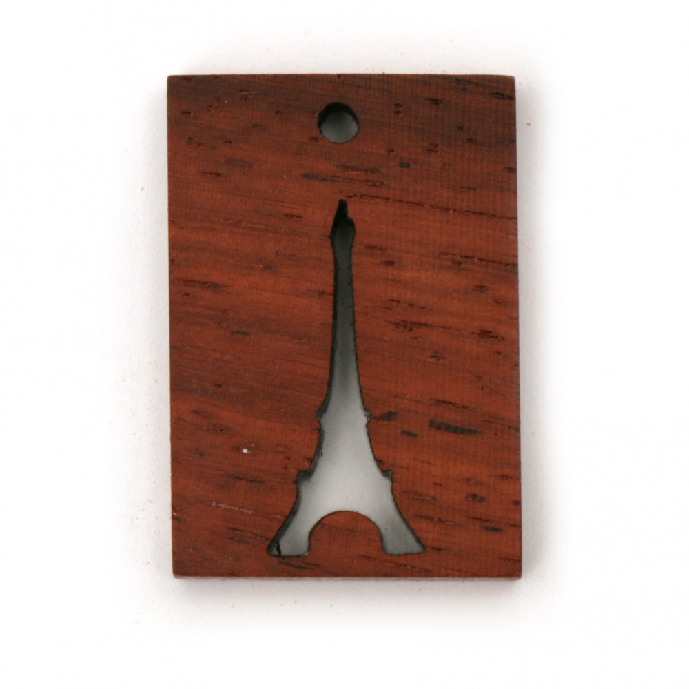 Rectangular Sandalwood Pendant / Eiffel Tower, 23x33x6 mm 