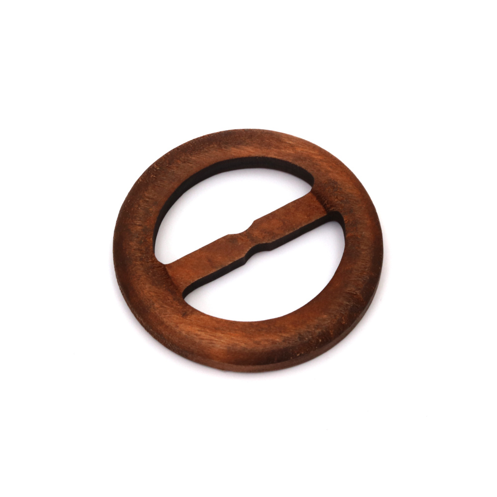 Round Wooden Belt Buckle / 60x6 mm, Hole: 39x18 mm / Brown