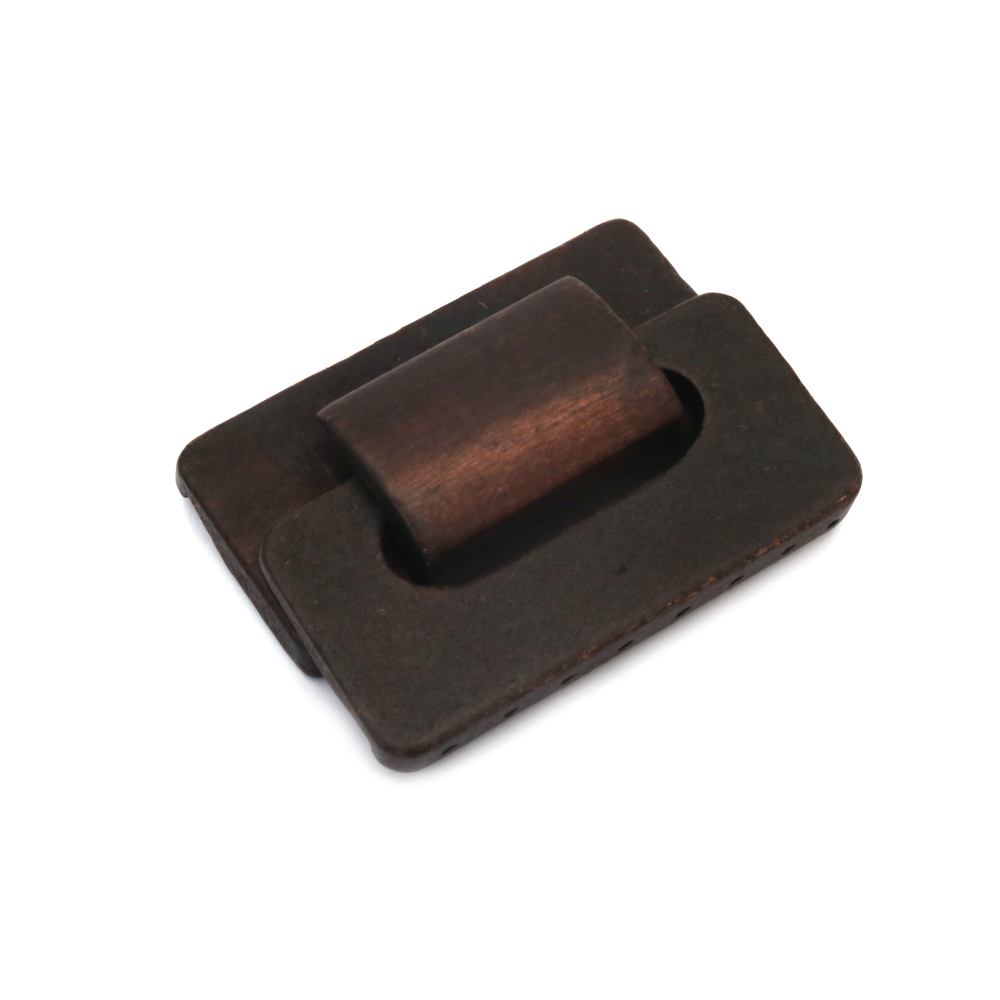 Wooden Buckle for Bags and Belts / 52x70x18 mm, Holes: 1 mm / Dark Brown
