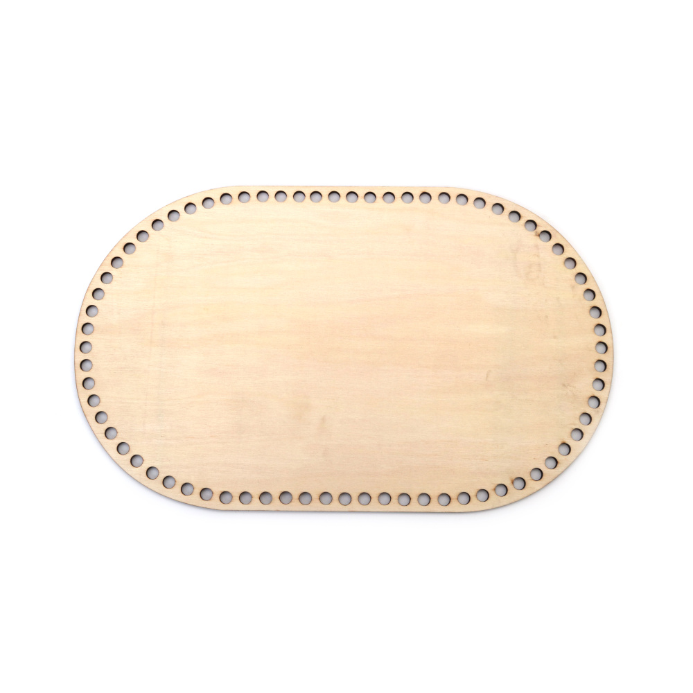 Bază din lemn pentru geantă sau coș oval 325x200x4 mm gaură 7 mm culoare lemn